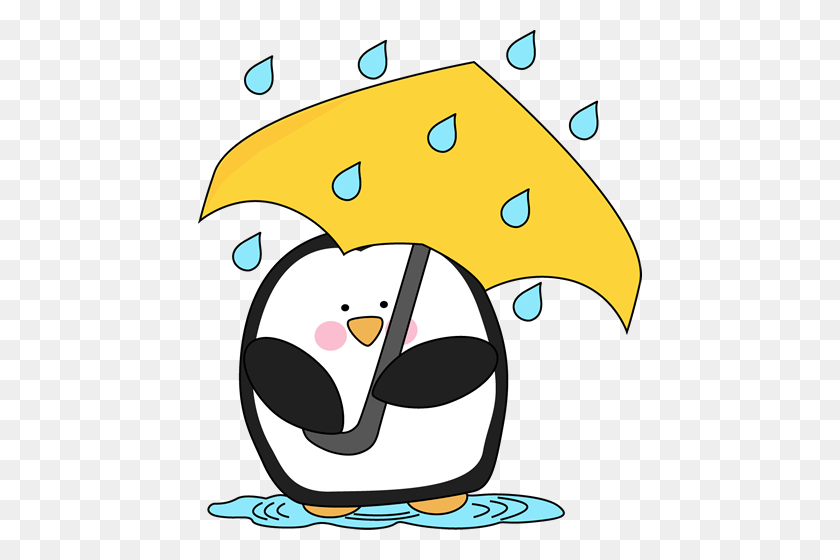 444x500 Penguin In The Rain Clip Art - Weather Clipart