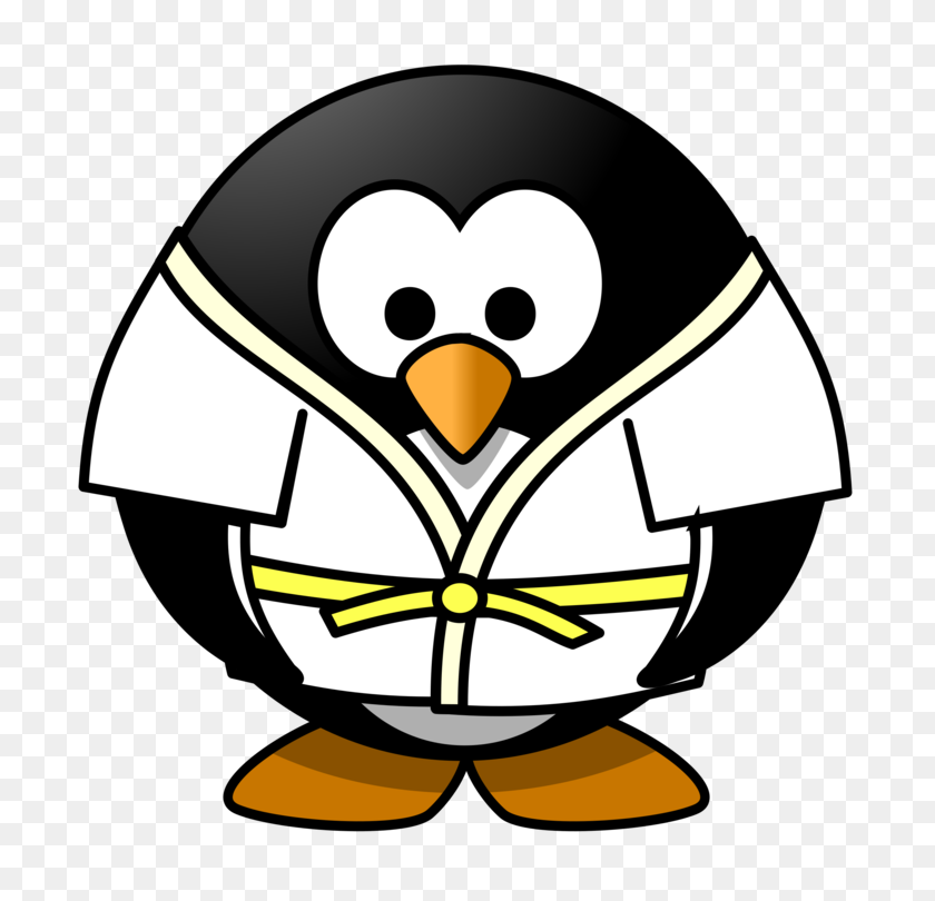 733x750 Пингвин Дзюдоги Каратэ Спорт - Пояс Каратэ Клипарт