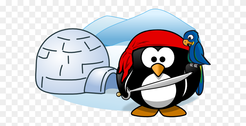 600x371 Penguin Pirate With Igloo Clip Art - Pirate Face Clipart