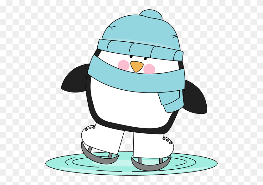 550x530 Penguin Skating On Ice Winter Clip Art Penguins - Shivering Clipart