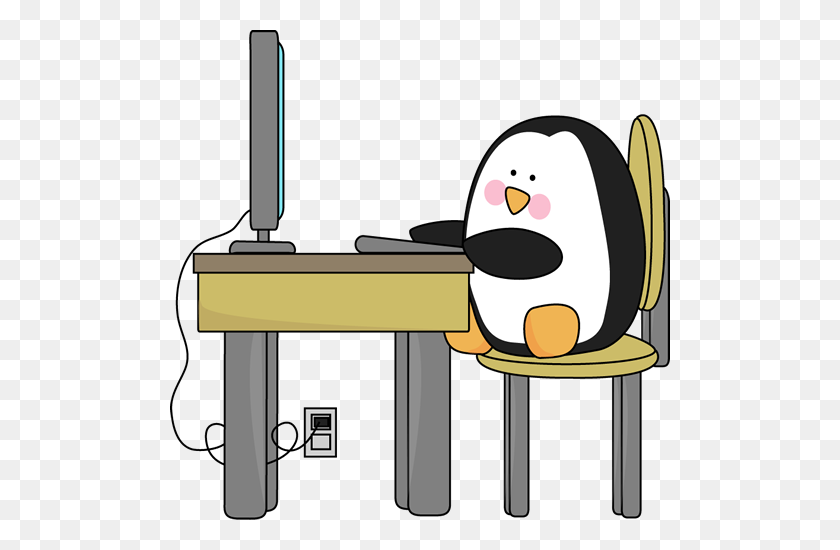 500x490 Penguin Using A Computer Clip Art - Cute Penguin Clipart
