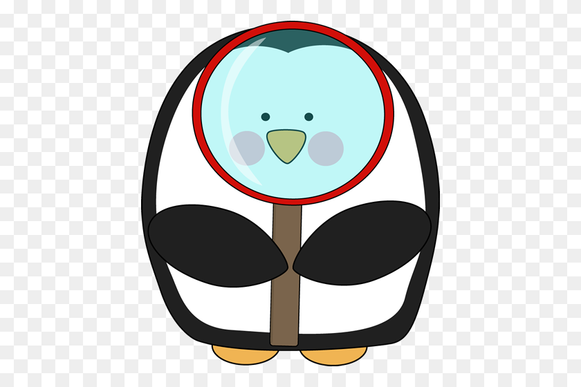 432x500 Penguin With A Magnifying Glass Clip Art - Magnifying Glass Clipart Transparent Background