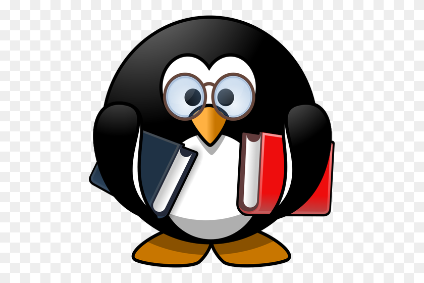 487x500 Penguin With Textbooks Vector Image - Bookworm Clipart Black And White