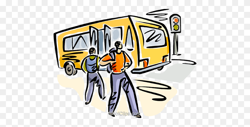 480x367 People Getting Off A Bus Royalty Free Vector Clip Art Illustration - Bus Clipart PNG
