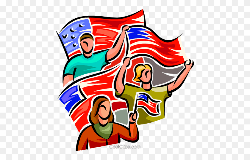 464x480 People Waving American Flags Royalty Free Vector Clip Art - Waving Clipart