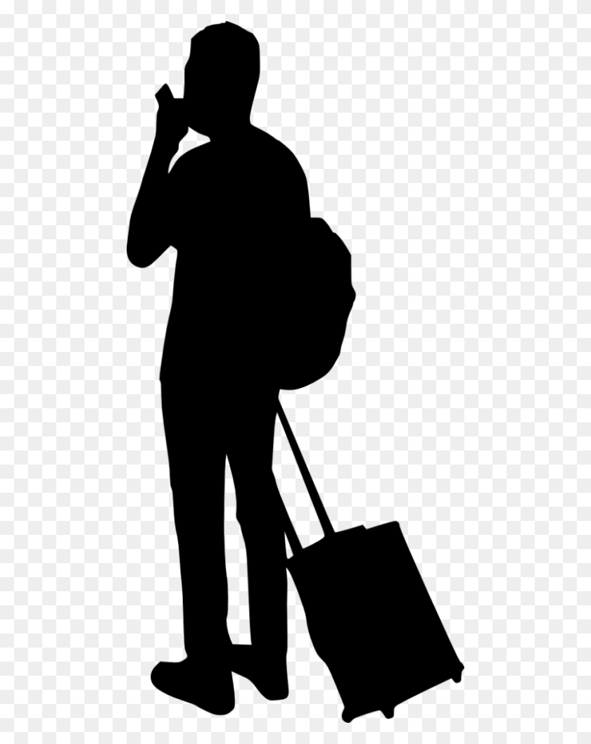480x997 People With Luggage Silhouette Png - Silhouette People PNG