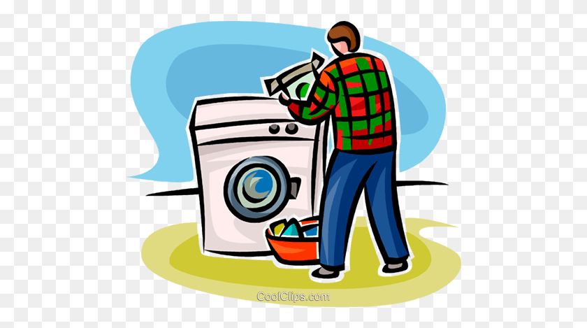 480x409 Person Doing Laundry Royalty Free Vector Clip Art Illustration - Washing Machine Clipart