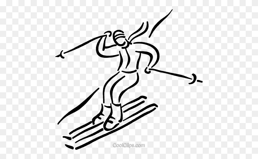 480x457 Person Downhill Skiing Royalty Free Vector Clip Art Illustration - Ski Clipart