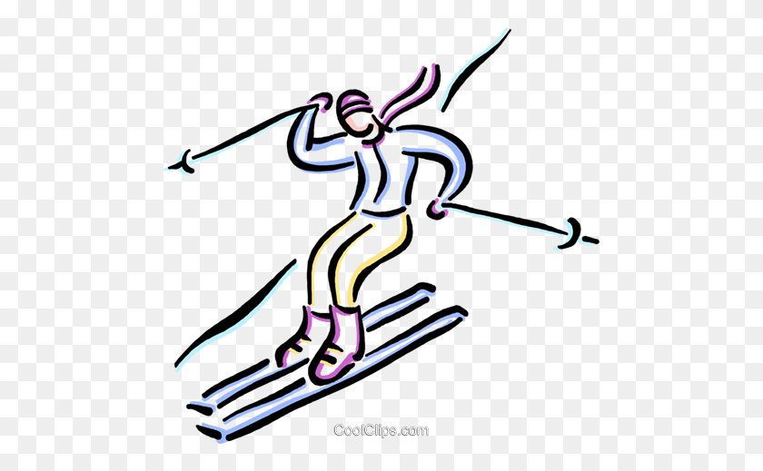 480x459 Person Downhill Skiing Royalty Free Vector Clip Art Illustration - Downhill Skier Clipart