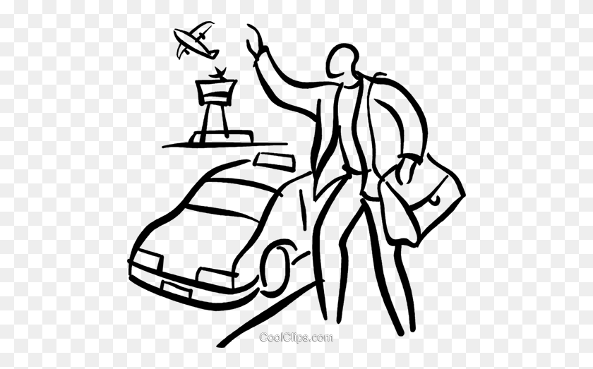 480x463 Person Hailing A Taxi Royalty Free Vector Clip Art Illustration - Road Trip Clipart Black And White