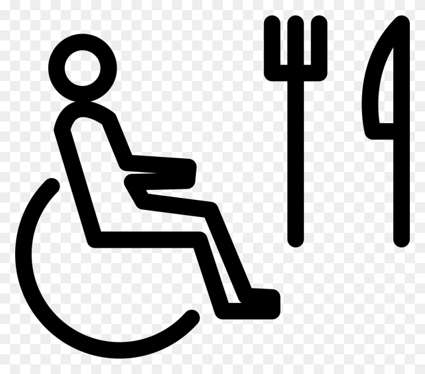 980x854 Person On Wheel Chair Outline With Fork And Knife Png Icon - Person Outline PNG