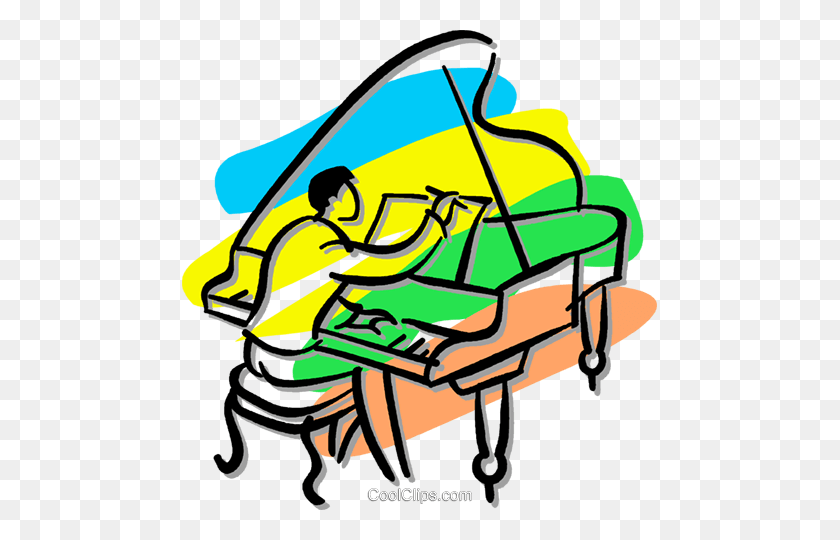 475x480 Person Playing A Grand Piano Royalty Free Vector Clip Art - Playing Piano Clipart