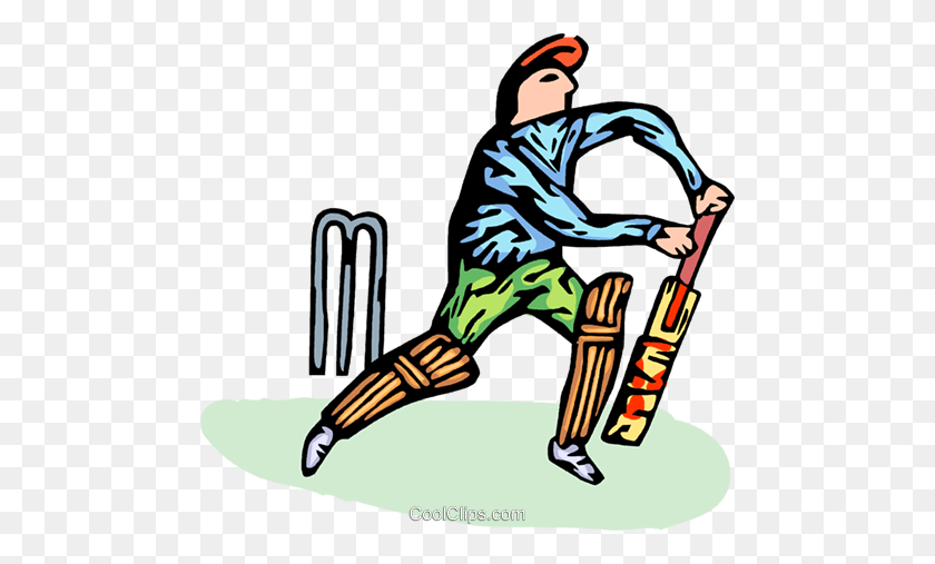 480x447 Person Playing Cricket Royalty Free Vector Clip Art Illustration - Cricket Clipart