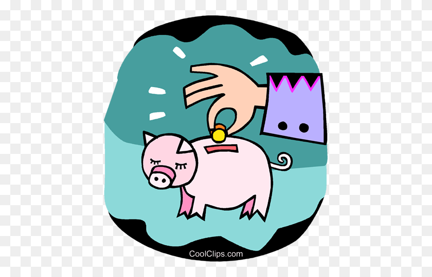 435x480 Person Putting Money In The Piggy Bank Royalty Free Vector Clip - Piggy Bank Clipart