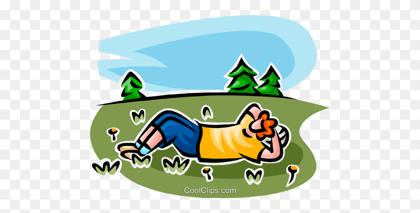 480x367 Person Relaxing In A Field Royalty Free Vector Clip Art - Relaxed Clipart