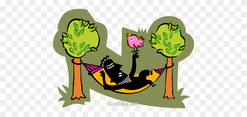 480x339 Person Relaxing In Hammock With Bird Royalty Free Vector Clip Art - Relax Clipart