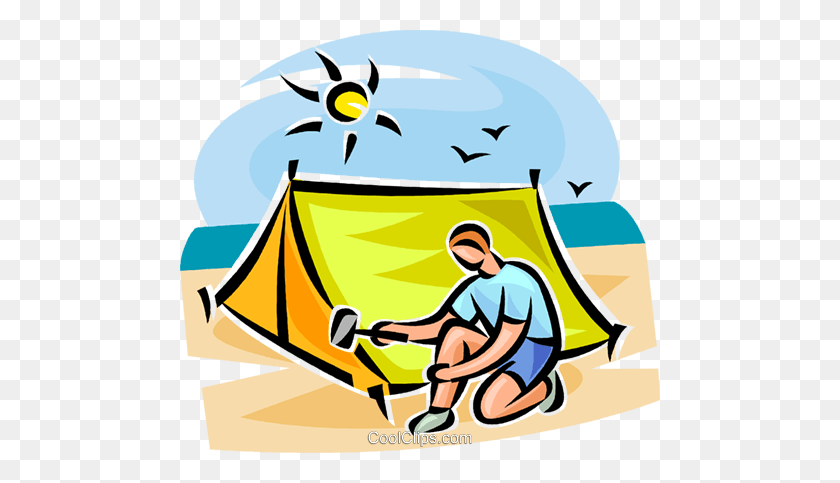 480x423 Person Setting Up A Tent Royalty Free Vector Clip Art Illustration - Tent Clipart Free