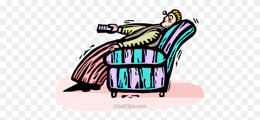480x329 Person Sitting In A Chair With The Remote Royalty Free Vector Clip - Remote Clipart