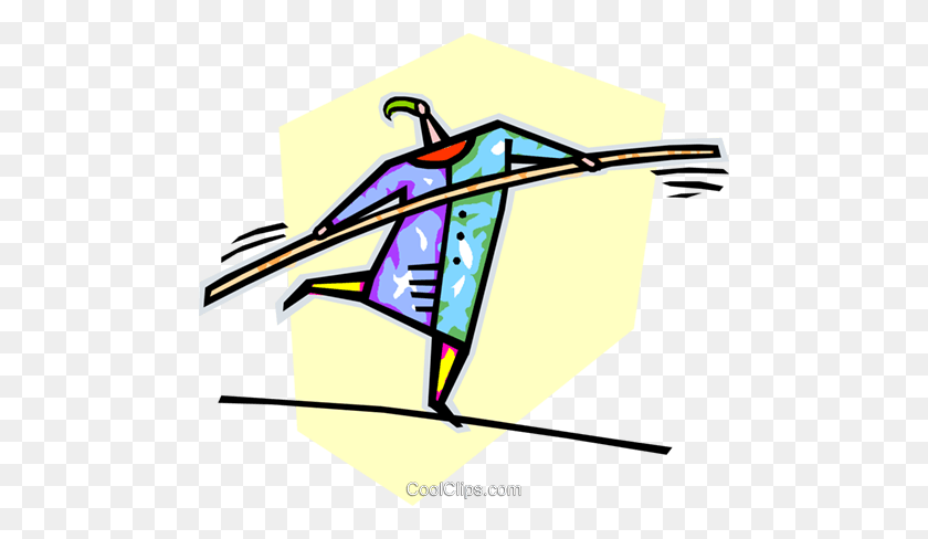 480x428 Person Walking On A Tightrope Royalty Free Vector Clip Art - Tightrope Clipart