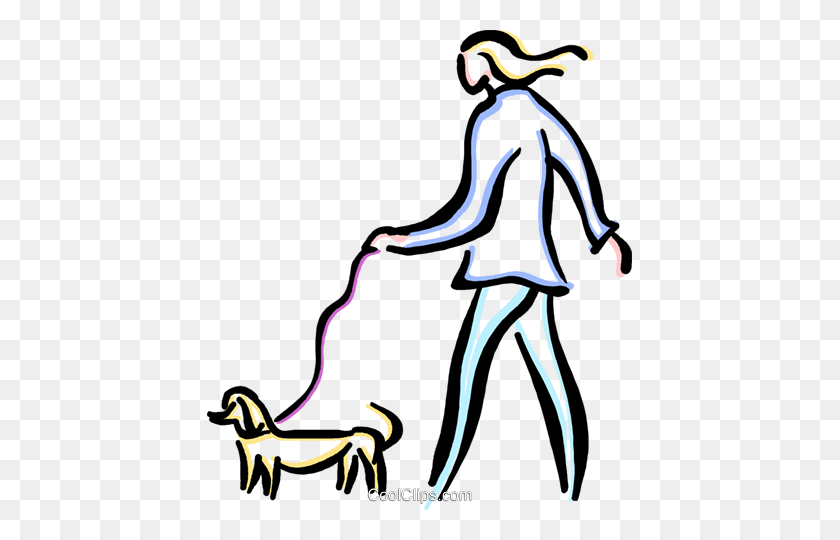 425x480 Person Walking The Dog Royalty Free Vector Clip Art Illustration - Dog Walking Clipart