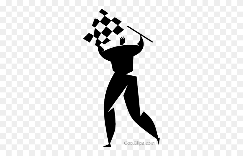 265x480 Person With A Checkered Flag Royalty Free Vector Clip Art - Racing Flag Clipart
