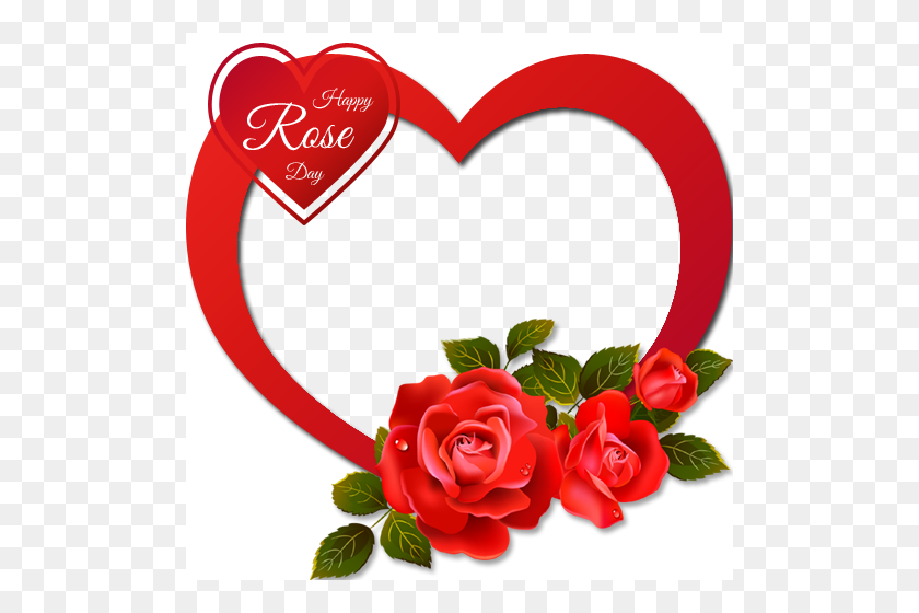 500x500 Personalize Happy Rose Day Heart Shape Frame With Your Photo - Rose Frame PNG