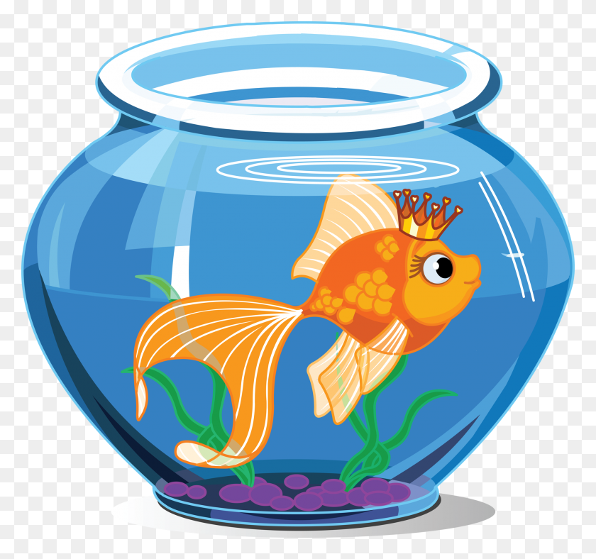 2000x1867 Чаша С Золотой Рыбкой Для Домашних Животных - Охота И Рыбалка Клипарт