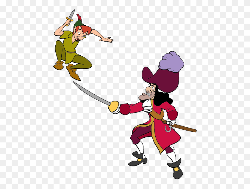 487x577 Peter Pan Capitán Garfio Imágenes Prediseñadas Imágenes Prediseñadas De Disney En Abundancia - Clipart Fight