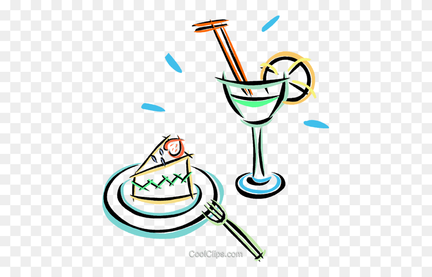 441x480 Piece Of Cake With A Cocktail Royalty Free Vector Clip Art - Cocktail Clipart