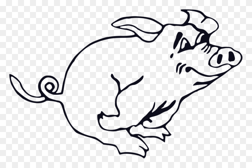 958x615 Pig Free Stock Photo Illustration Of A Running Cartoon Pig - Show Pig Clip Art