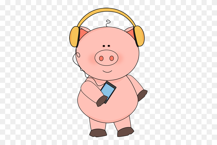 303x500 Cerdo Escuchando Música En El Tablón De Anuncios Ideas Arte De Cerdo, Cerdo - Clipart De Escucha