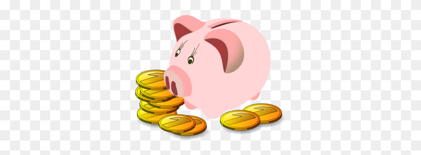 299x249 Piggy Bank With Coins Clip Art - Coins Clipart
