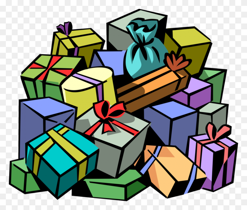 832x700 Pile Of Christmas Presents With Ribbons - Christmas Presents PNG