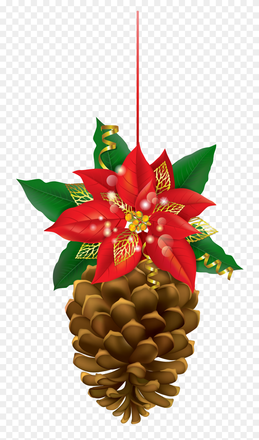 2319x4064 Pinart Christmas Pine Wreath Clipart - Poinsettia Clip Art