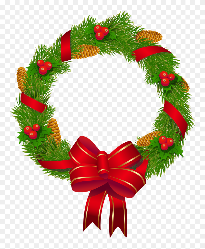 5145x6355 Pinart Christmas Pine Wreath Clipart - Poinsettia Clip Art