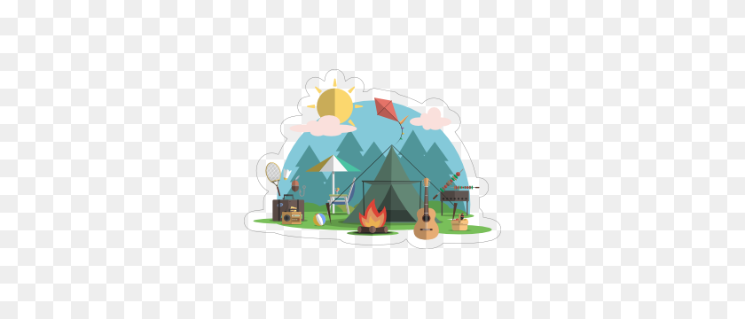 300x300 Pine Forest Camping Stickers - Forest Fire Clipart