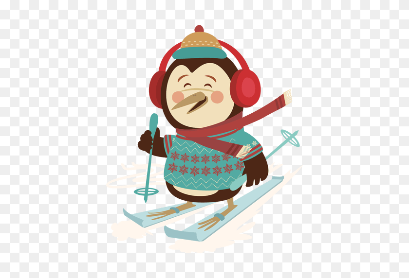 512x512 Pinguim Dos Desenhos Animados Esqui - Esquiar Clipart