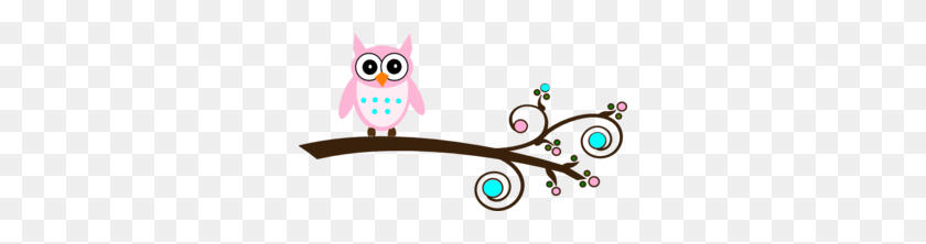 298x162 Pink And Aqua Owl On Branch Clip Art - Pink Border Clipart