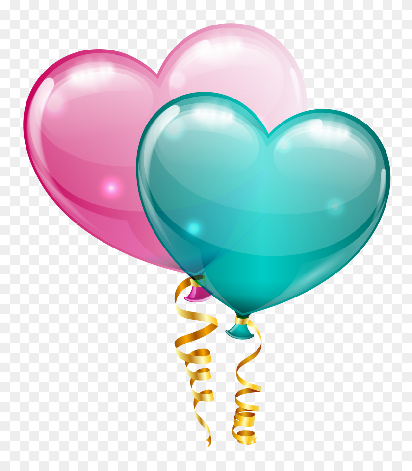 5413x6256 Pink And Blue Heart Balloons Png Clipart Gallery - Pink Balloon PNG