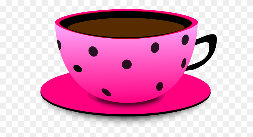 600x394 Pink Black Dot Teacup Clip Art - Pouring Tea Clipart