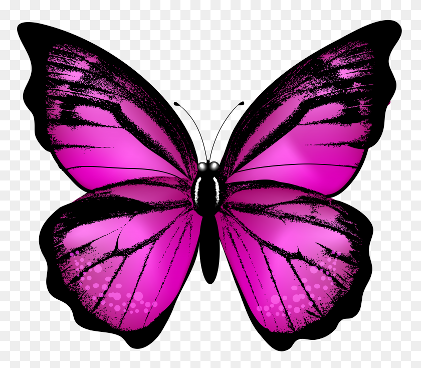 8000x6914 Pink Butterfly Transparent Clip Art - Pink Butterfly Clipart