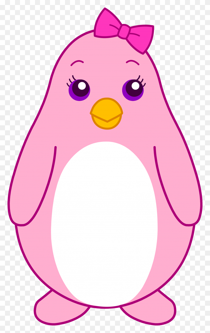 4583x7459 Розовый Пингвин С Бантом - Girly Clipart