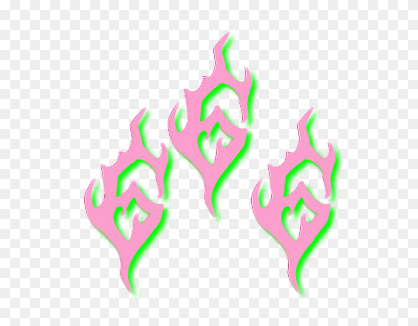 568x596 Pink Green Flames Devil Satan Satanist Goth Grunge - Green Flames PNG