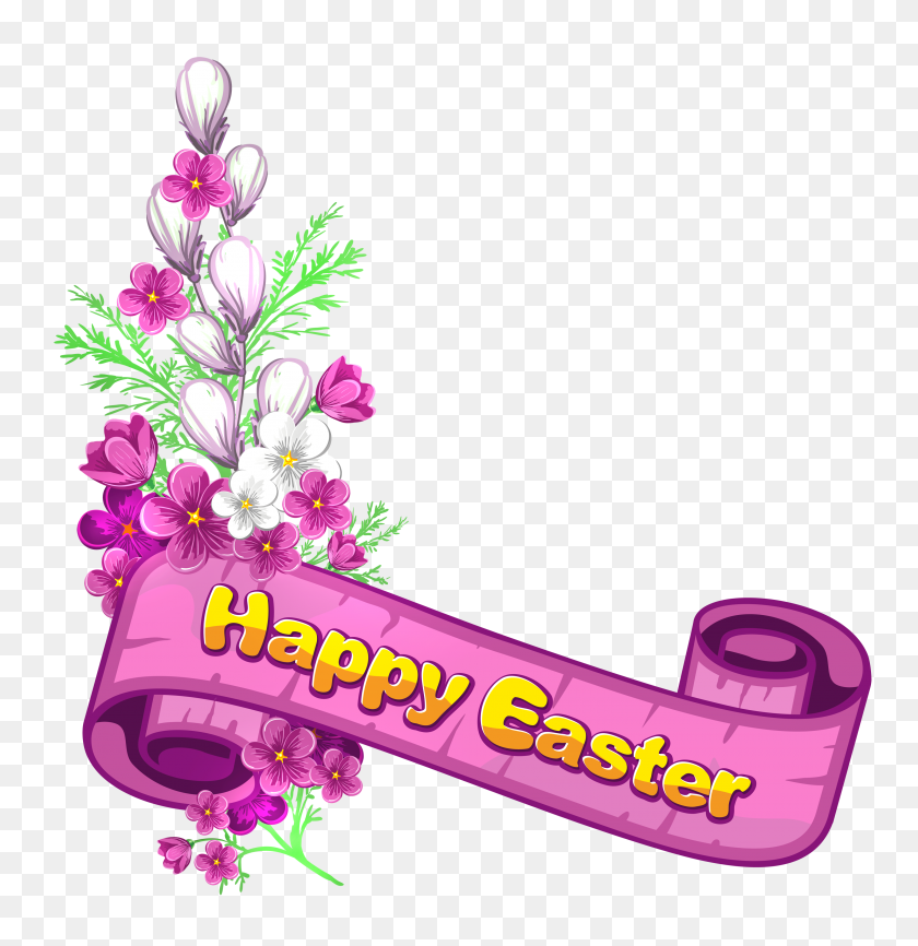 3000x3103 Pink Happy Easter Banner - Pink Banner PNG