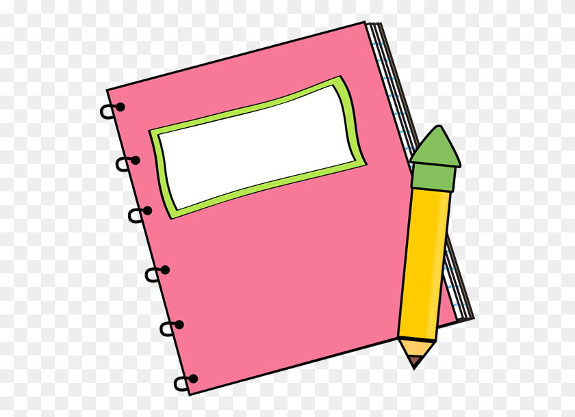 548x550 Pink Notebook With A Pencil Clip Art - Pink Eraser Clipart