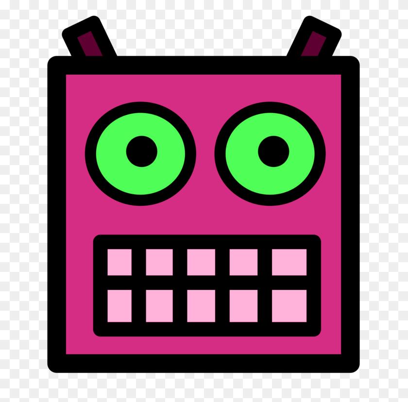 768x768 Розовое Или Сливовое Лицо Робота С Зелеными Глазами - Робот Клипарт Png