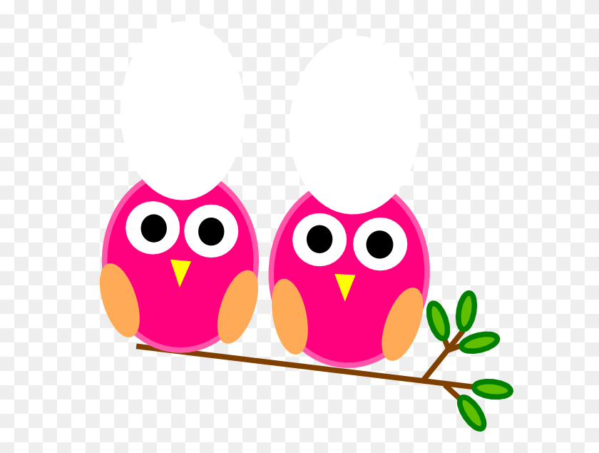 600x575 Pink Owls On Branch Clip Art - Katie Clipart