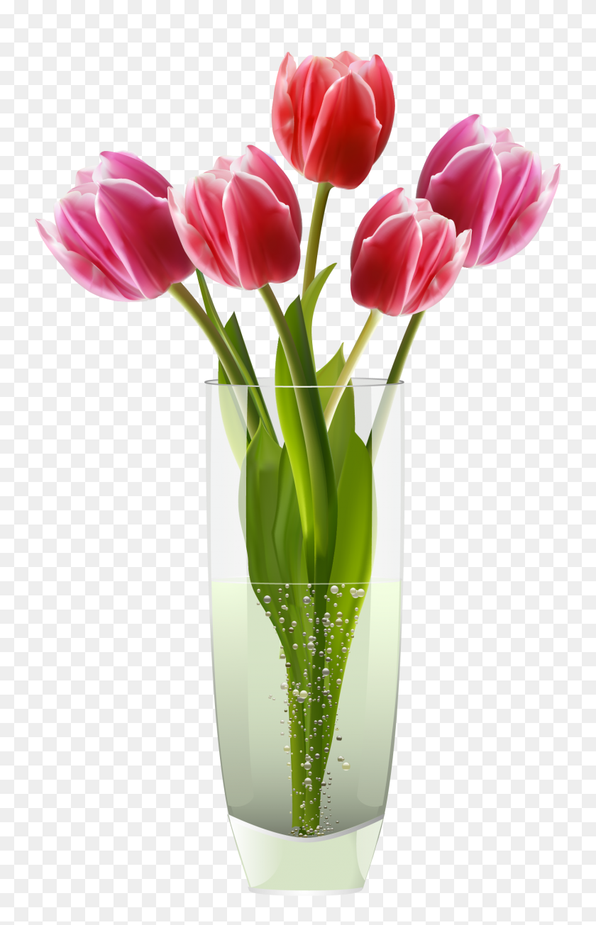 1457x2326 Розовые Красные Тюльпаны Ваза Png - Ваза Png