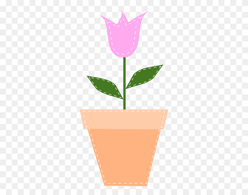 300x600 Pink Tulip In Flower Pot Clip Art - Tulip Clipart