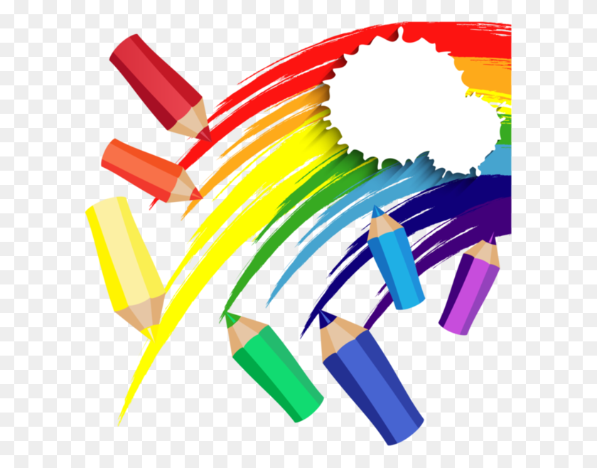 600x598 Lápices De Colores Pintando O Sete - Borde De Imágenes Prediseñadas De Crayón